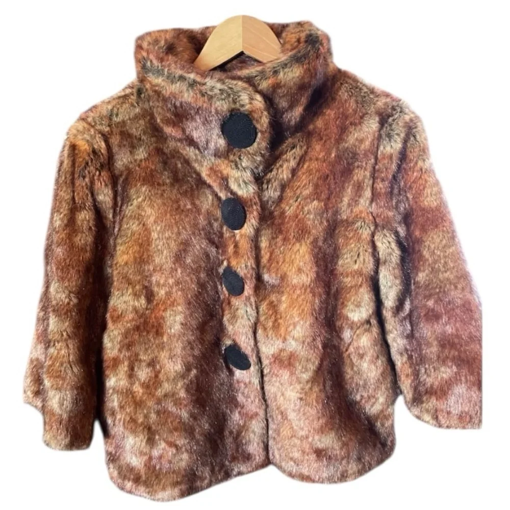 Abbie Mags Vintage Brown Faux Fur Cropped Jacket Size Large Old Money - Picture 5 of 14